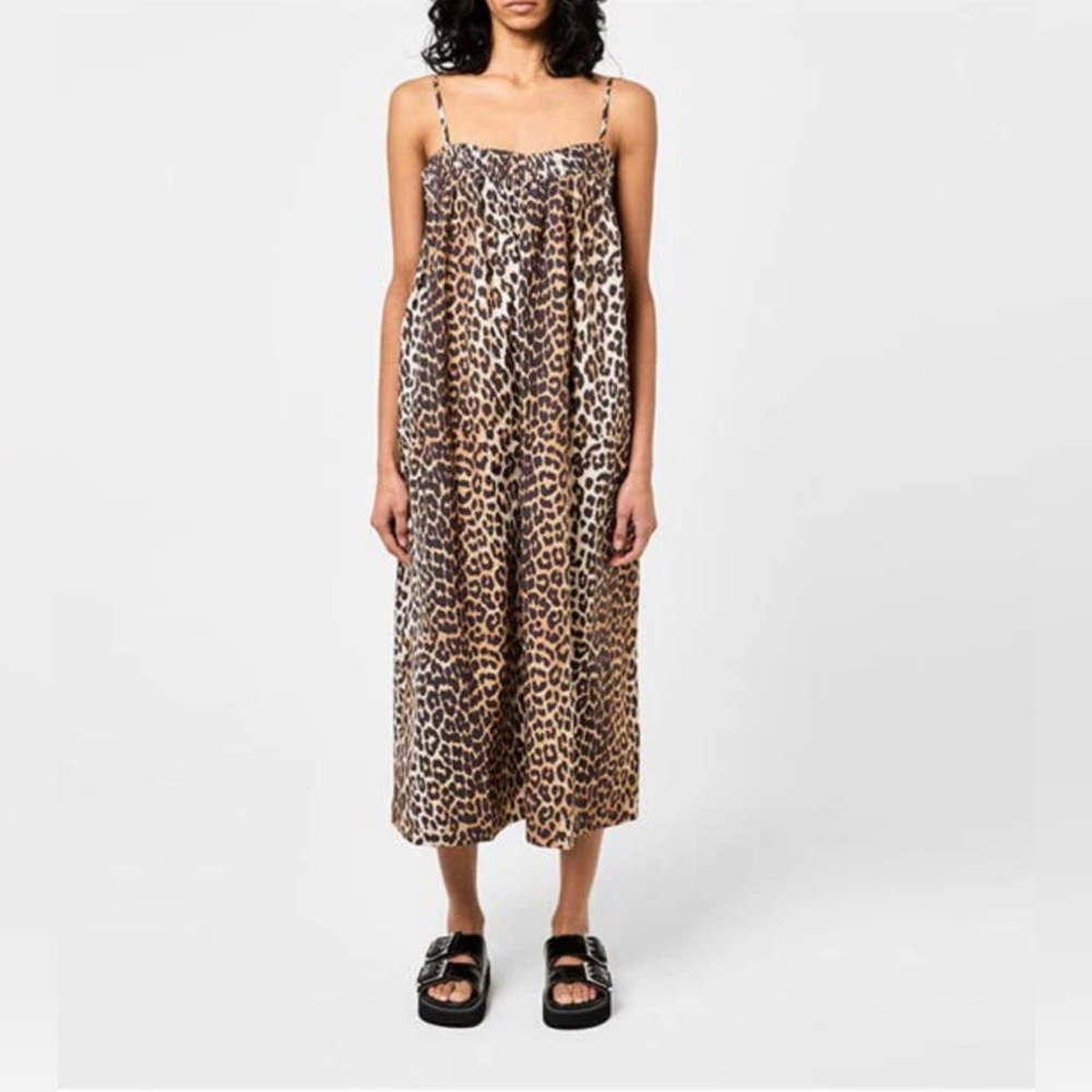 GANNI leopard-print cotton midi dress